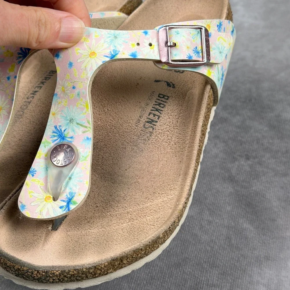 Birkenstock Kids Gizeh Pink Floral Print Sandals Cork Footbed Size 33 US Size 2
